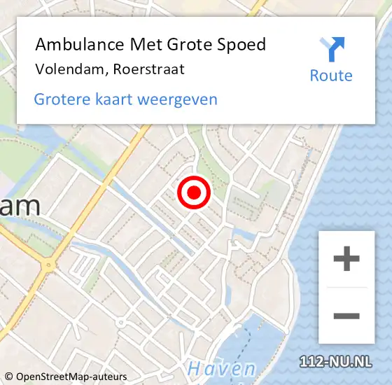 Locatie op kaart van de 112 melding: Ambulance Met Grote Spoed Naar Volendam, Roerstraat op 16 juni 2024 06:18