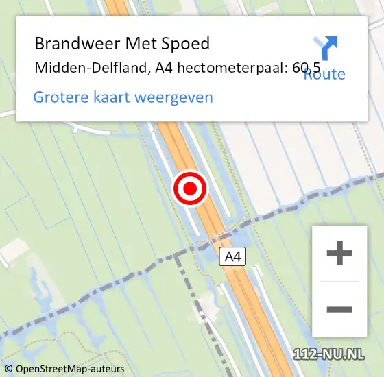 Locatie op kaart van de 112 melding: Brandweer Met Spoed Naar Midden-Delfland, A4 hectometerpaal: 60,5 op 16 juni 2024 07:02