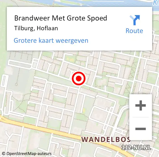 Locatie op kaart van de 112 melding: Brandweer Met Grote Spoed Naar Tilburg, Hoflaan op 16 juni 2024 07:03