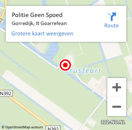 Locatie op kaart van de 112 melding: Politie Geen Spoed Naar Gorredijk, It Goarrefean op 16 juni 2024 07:17