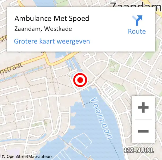 Locatie op kaart van de 112 melding: Ambulance Met Spoed Naar Zaandam, Westkade op 16 juni 2024 07:36