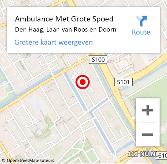 Locatie op kaart van de 112 melding: Ambulance Met Grote Spoed Naar Den Haag, Laan van Roos en Doorn op 16 juni 2024 07:41