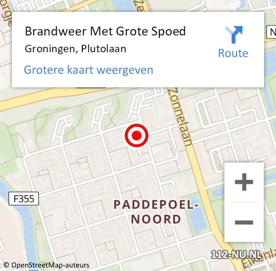 Locatie op kaart van de 112 melding: Brandweer Met Grote Spoed Naar Groningen, Plutolaan op 16 juni 2024 08:11