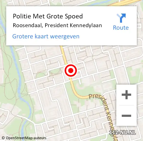 Locatie op kaart van de 112 melding: Politie Met Grote Spoed Naar Roosendaal, President Kennedylaan op 16 juni 2024 09:02