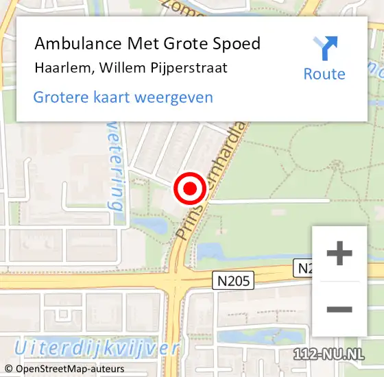 Locatie op kaart van de 112 melding: Ambulance Met Grote Spoed Naar Haarlem, Willem Pijperstraat op 16 juni 2024 09:17