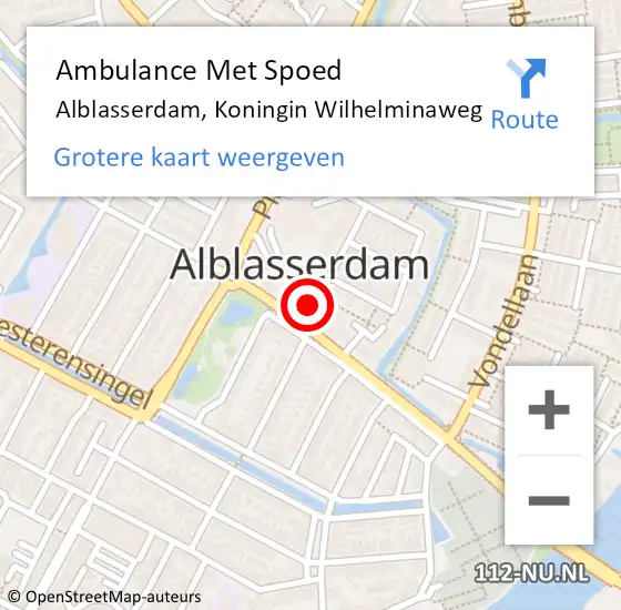 Locatie op kaart van de 112 melding: Ambulance Met Spoed Naar Alblasserdam, Koningin Wilhelminaweg op 16 juni 2024 09:49