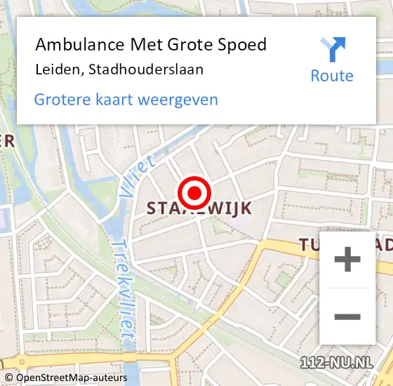 Locatie op kaart van de 112 melding: Ambulance Met Grote Spoed Naar Leiden, Stadhouderslaan op 16 juni 2024 10:17