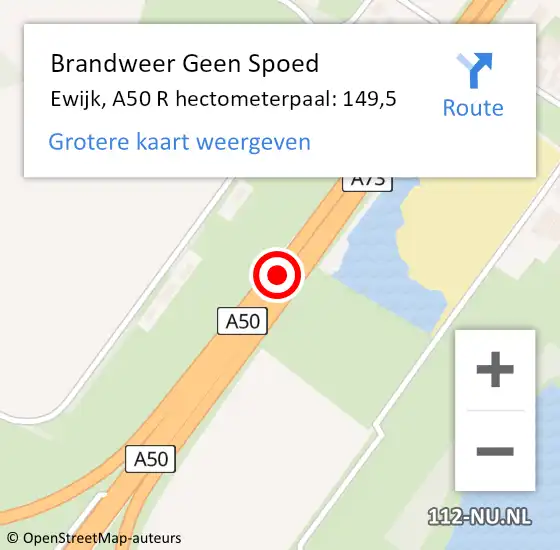 Locatie op kaart van de 112 melding: Brandweer Geen Spoed Naar Ewijk, A50 R hectometerpaal: 149,5 op 9 oktober 2014 16:17