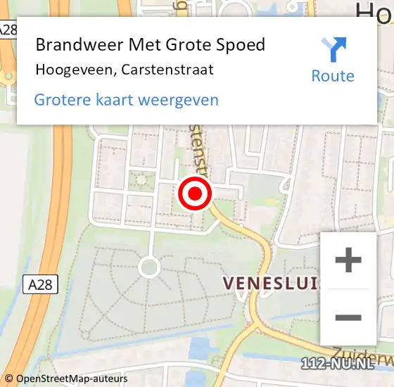 Locatie op kaart van de 112 melding: Brandweer Met Grote Spoed Naar Hoogeveen, Carstenstraat op 16 juni 2024 11:23