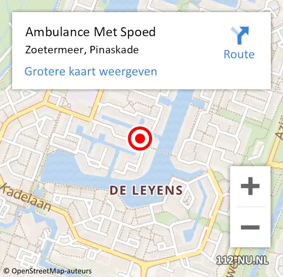 Locatie op kaart van de 112 melding: Ambulance Met Spoed Naar Zoetermeer, Pinaskade op 16 juni 2024 11:25