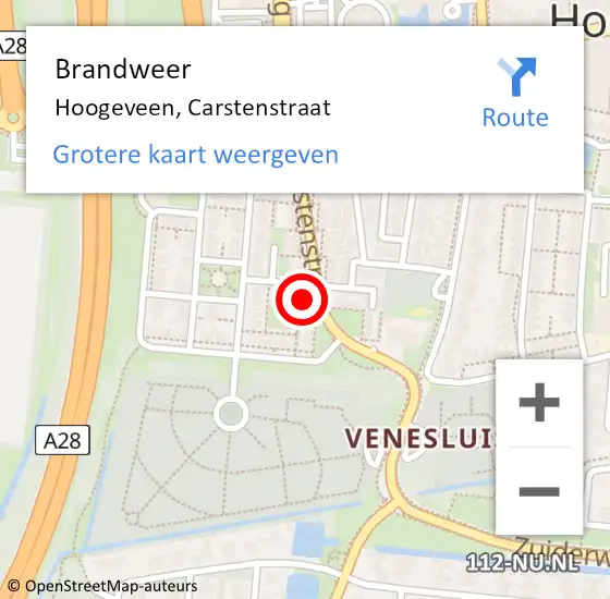 Locatie op kaart van de 112 melding: Brandweer Hoogeveen, Carstenstraat op 16 juni 2024 11:28