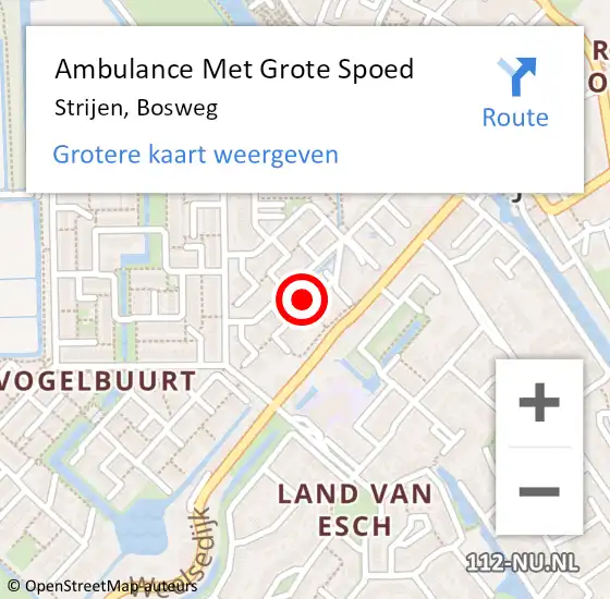 Locatie op kaart van de 112 melding: Ambulance Met Grote Spoed Naar Strijen, Bosweg op 16 juni 2024 11:29