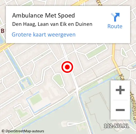 Locatie op kaart van de 112 melding: Ambulance Met Spoed Naar Den Haag, Laan van Eik en Duinen op 16 juni 2024 11:44
