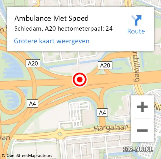 Locatie op kaart van de 112 melding: Ambulance Met Spoed Naar Schiedam, A20 hectometerpaal: 24 op 16 juni 2024 11:59