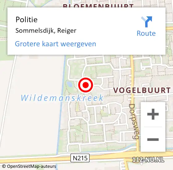 Locatie op kaart van de 112 melding: Politie Sommelsdijk, Reiger op 16 juni 2024 12:03