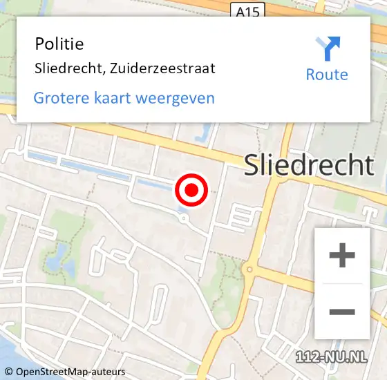Locatie op kaart van de 112 melding: Politie Sliedrecht, Zuiderzeestraat op 16 juni 2024 12:35