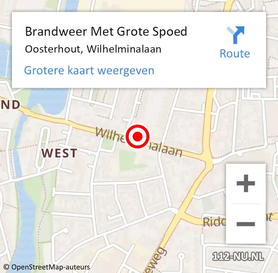 Locatie op kaart van de 112 melding: Brandweer Met Grote Spoed Naar Oosterhout, Wilhelminalaan op 16 juni 2024 12:36