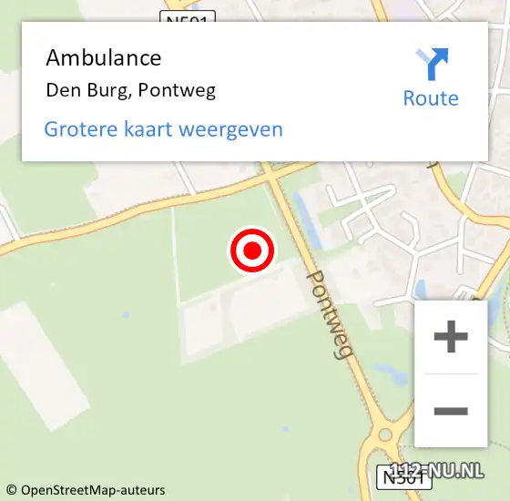Locatie op kaart van de 112 melding: Ambulance Den Burg, Pontweg op 16 juni 2024 12:52