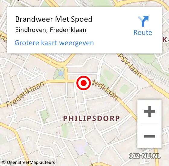 Locatie op kaart van de 112 melding: Brandweer Met Spoed Naar Eindhoven, Frederiklaan op 16 juni 2024 12:58