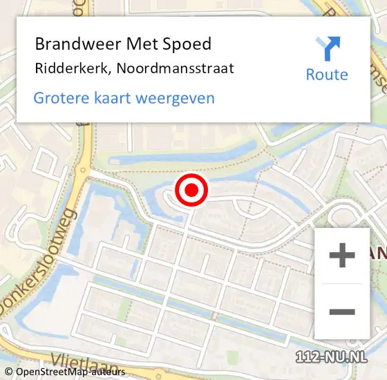 Locatie op kaart van de 112 melding: Brandweer Met Spoed Naar Ridderkerk, Noordmansstraat op 16 juni 2024 13:05