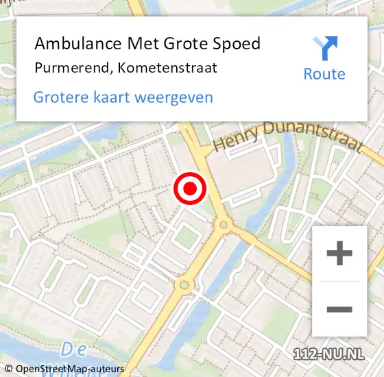 Locatie op kaart van de 112 melding: Ambulance Met Grote Spoed Naar Purmerend, Kometenstraat op 16 juni 2024 13:08