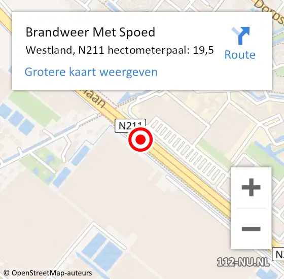 Locatie op kaart van de 112 melding: Brandweer Met Spoed Naar Westland, N211 hectometerpaal: 19,5 op 16 juni 2024 13:09