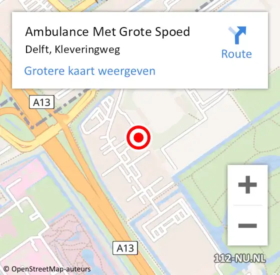 Locatie op kaart van de 112 melding: Ambulance Met Grote Spoed Naar Delft, Kleveringweg op 16 juni 2024 13:13