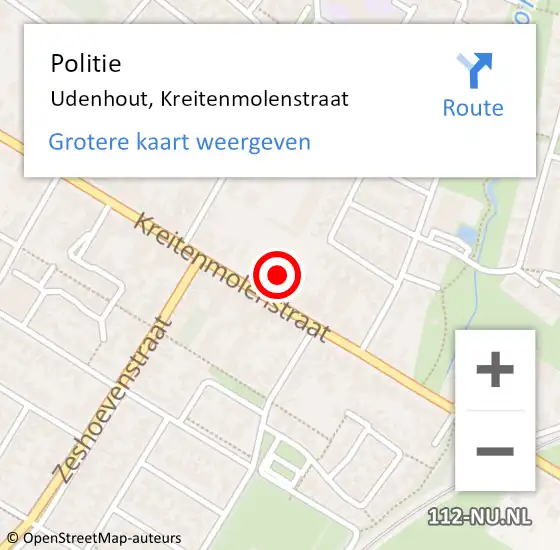 Locatie op kaart van de 112 melding: Politie Udenhout, Kreitenmolenstraat op 16 juni 2024 13:22