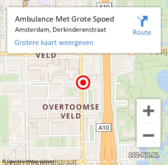 Locatie op kaart van de 112 melding: Ambulance Met Grote Spoed Naar Amsterdam, Derkinderenstraat op 16 juni 2024 13:26