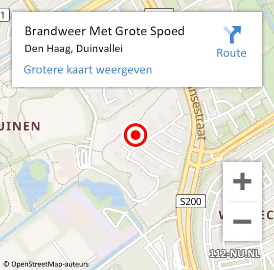 Locatie op kaart van de 112 melding: Brandweer Met Grote Spoed Naar Den Haag, Duinvallei op 16 juni 2024 13:34