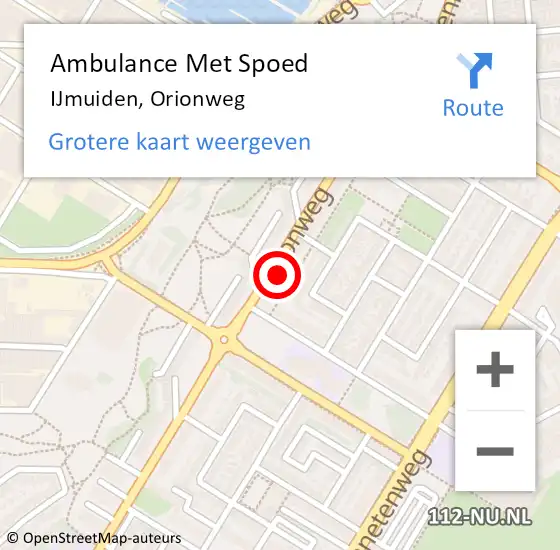 Locatie op kaart van de 112 melding: Ambulance Met Spoed Naar IJmuiden, Orionweg op 16 juni 2024 13:55