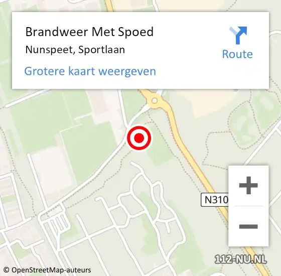 Locatie op kaart van de 112 melding: Brandweer Met Spoed Naar Nunspeet, Sportlaan op 16 juni 2024 14:02