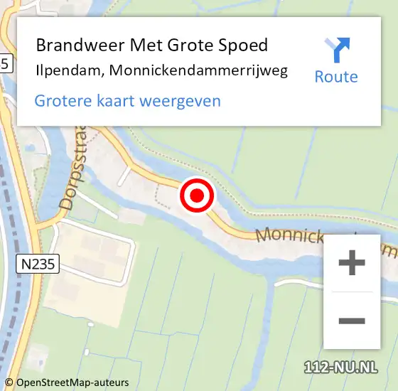 Locatie op kaart van de 112 melding: Brandweer Met Grote Spoed Naar Ilpendam, Monnickendammerrijweg op 16 juni 2024 14:09