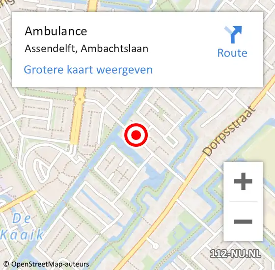 Locatie op kaart van de 112 melding: Ambulance Assendelft, Ambachtslaan op 16 juni 2024 14:10