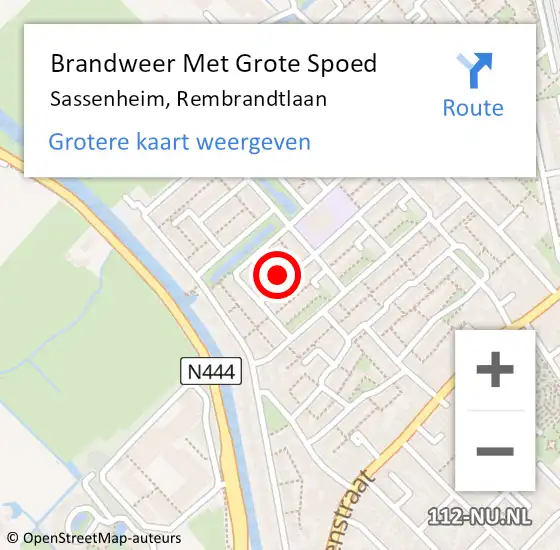 Locatie op kaart van de 112 melding: Brandweer Met Grote Spoed Naar Sassenheim, Rembrandtlaan op 16 juni 2024 14:13