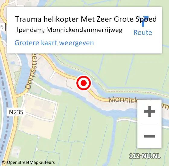 Locatie op kaart van de 112 melding: Trauma helikopter Met Zeer Grote Spoed Naar Ilpendam, Monnickendammerrijweg op 16 juni 2024 14:26