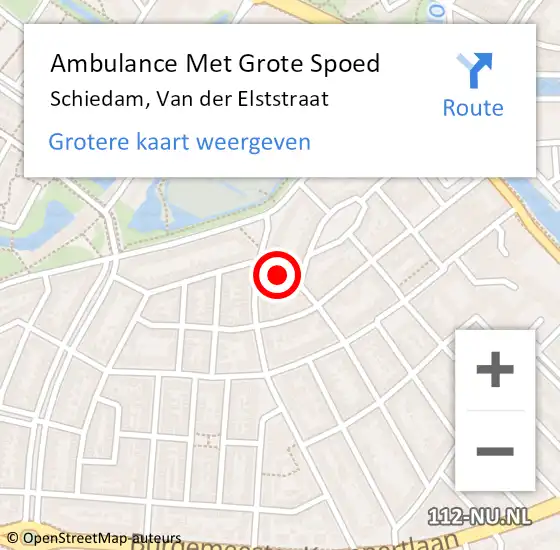 Locatie op kaart van de 112 melding: Ambulance Met Grote Spoed Naar Schiedam, Van der Elststraat op 16 juni 2024 14:47