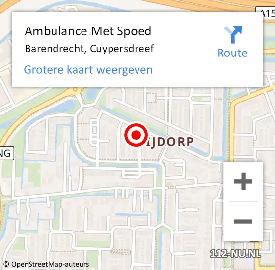 Locatie op kaart van de 112 melding: Ambulance Met Spoed Naar Barendrecht, Cuypersdreef op 16 juni 2024 14:49