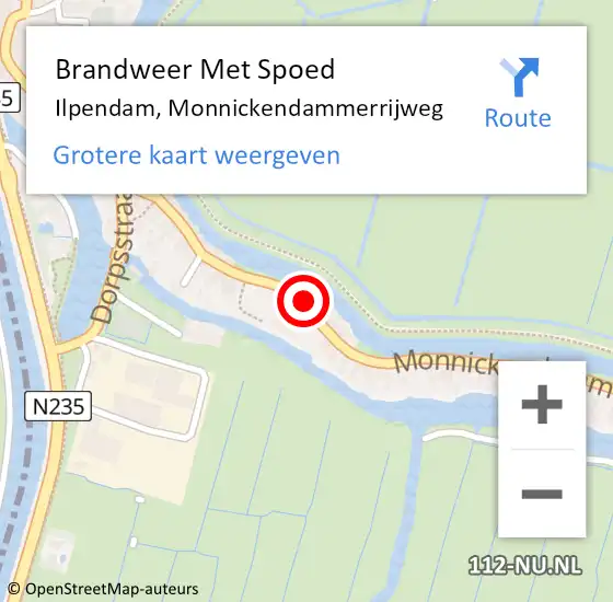 Locatie op kaart van de 112 melding: Brandweer Met Spoed Naar Ilpendam, Monnickendammerrijweg op 16 juni 2024 14:56