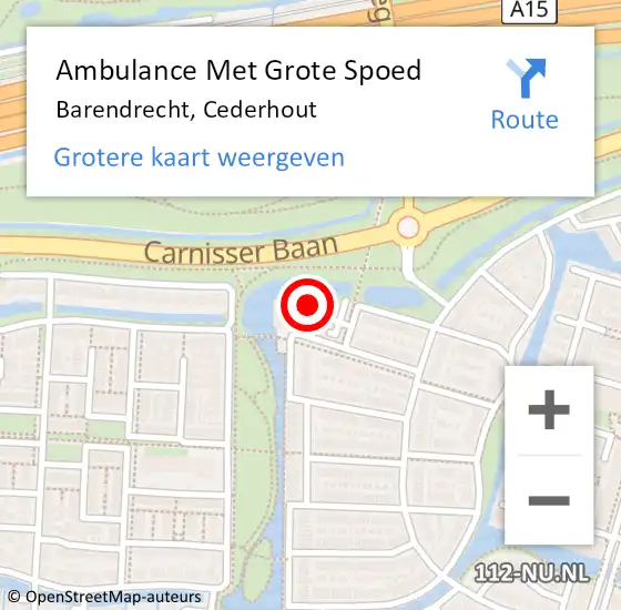 Locatie op kaart van de 112 melding: Ambulance Met Grote Spoed Naar Barendrecht, Cederhout op 16 juni 2024 15:01