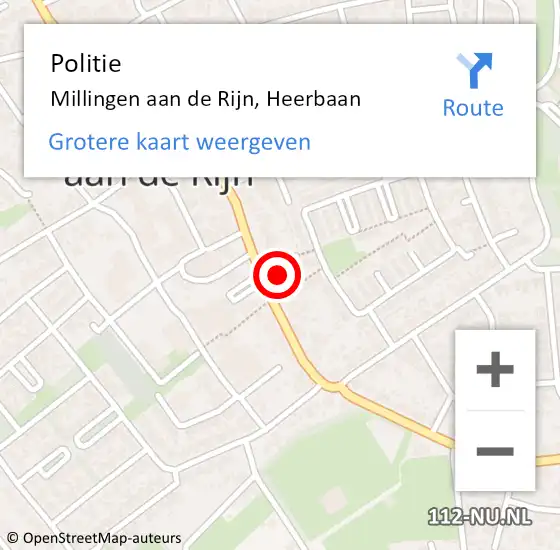 Locatie op kaart van de 112 melding: Politie Millingen aan de Rijn, Heerbaan op 16 juni 2024 15:02