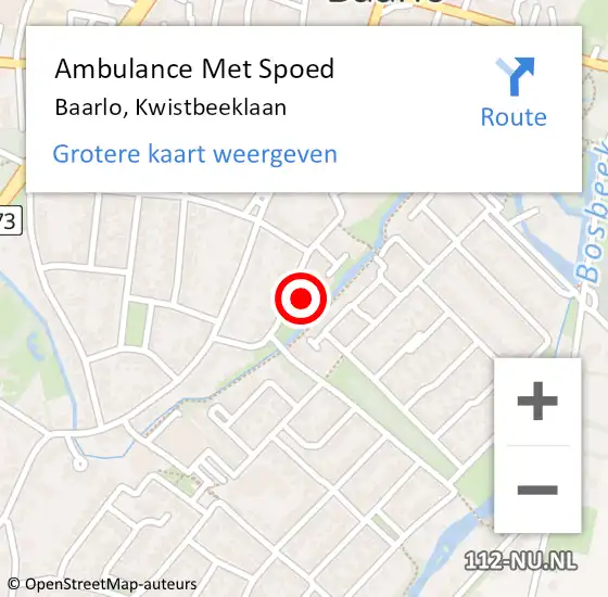 Locatie op kaart van de 112 melding: Ambulance Met Spoed Naar Baarlo, Kwistbeeklaan op 9 oktober 2014 16:39
