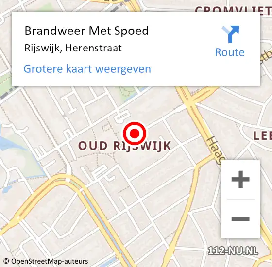 Locatie op kaart van de 112 melding: Brandweer Met Spoed Naar Rijswijk, Herenstraat op 16 juni 2024 15:42