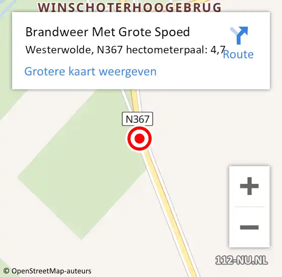 Locatie op kaart van de 112 melding: Brandweer Met Grote Spoed Naar Westerwolde, N367 hectometerpaal: 4,7 op 16 juni 2024 15:50