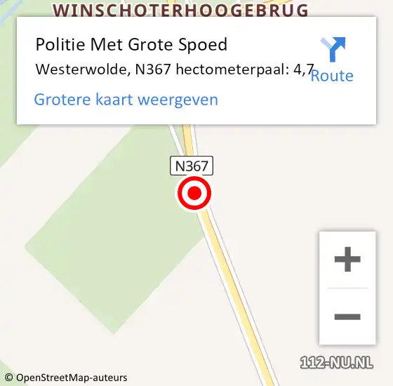 Locatie op kaart van de 112 melding: Politie Met Grote Spoed Naar Westerwolde, N367 hectometerpaal: 4,7 op 16 juni 2024 15:50