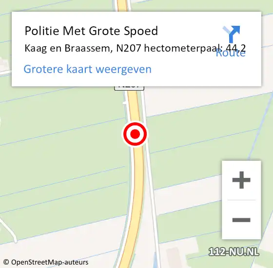 Locatie op kaart van de 112 melding: Politie Met Grote Spoed Naar Kaag en Braassem, N207 hectometerpaal: 44,2 op 16 juni 2024 15:53