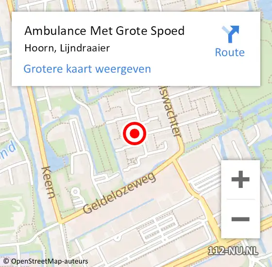 Locatie op kaart van de 112 melding: Ambulance Met Grote Spoed Naar Hoorn, Lijndraaier op 16 juni 2024 15:55