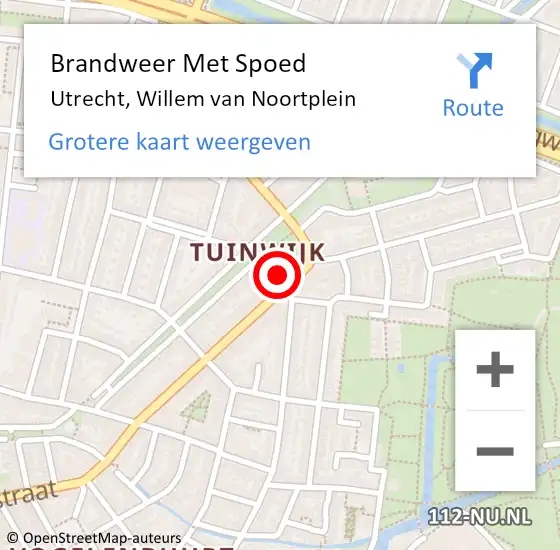 Locatie op kaart van de 112 melding: Brandweer Met Spoed Naar Utrecht, Willem van Noortplein op 16 juni 2024 16:26