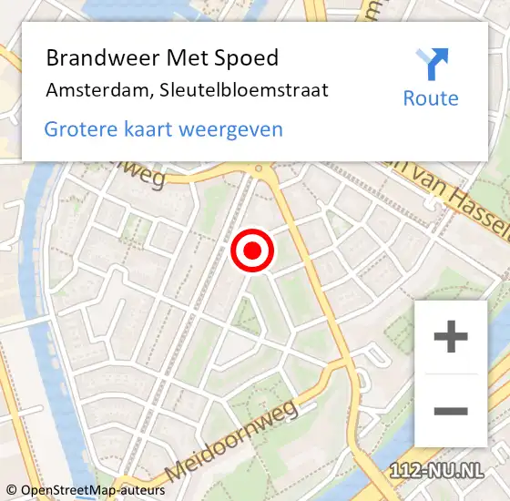 Locatie op kaart van de 112 melding: Brandweer Met Spoed Naar Amsterdam, Sleutelbloemstraat op 16 juni 2024 16:35