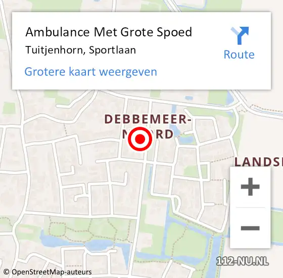 Locatie op kaart van de 112 melding: Ambulance Met Grote Spoed Naar Tuitjenhorn, Sportlaan op 16 juni 2024 16:58